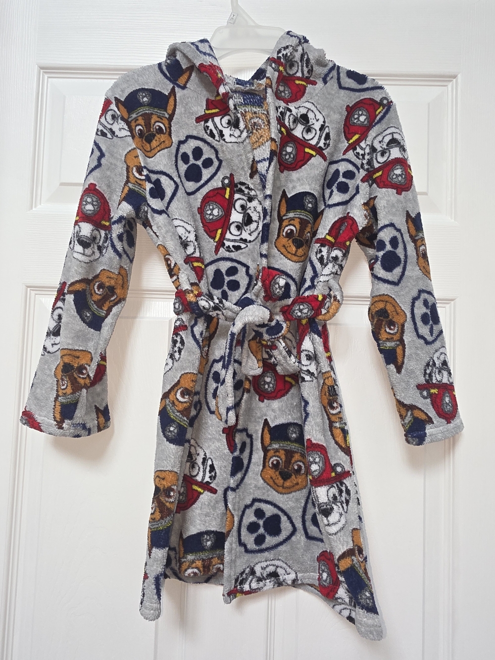 Paw Patrol Kids' Plush Hooded Robe - Gray with Multi-Color Characters